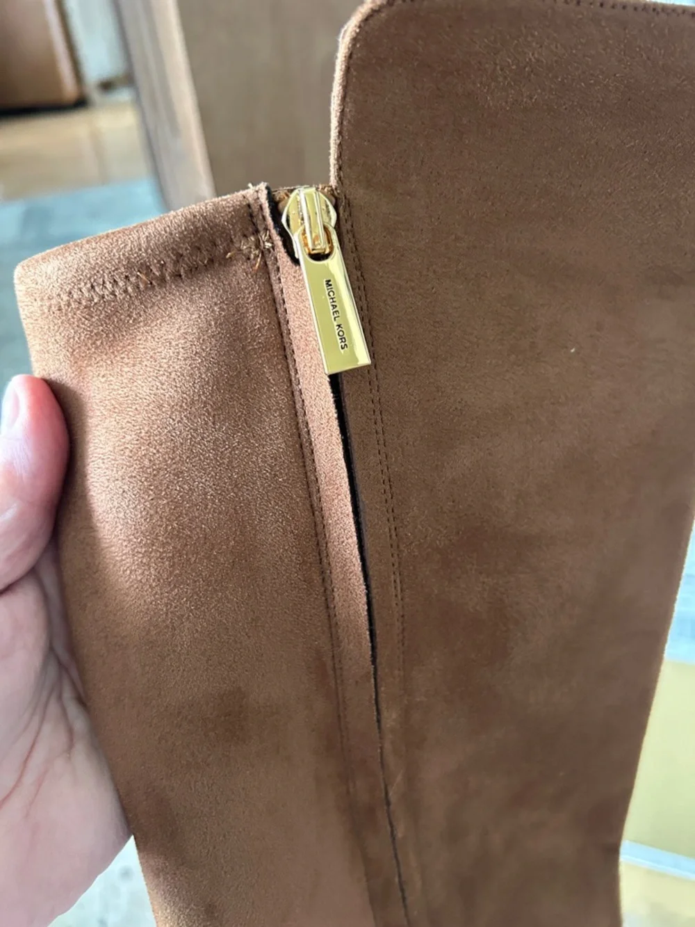 Michael Kors Lex Boot Classic Tall Stretch Faux Leather Riding Boots -‎ Tan 8.5